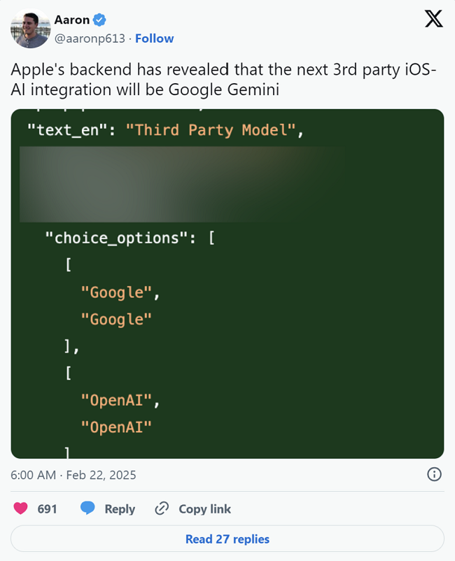 你可能不需要再等太久就能在Apple Intelligence中使用Gemini