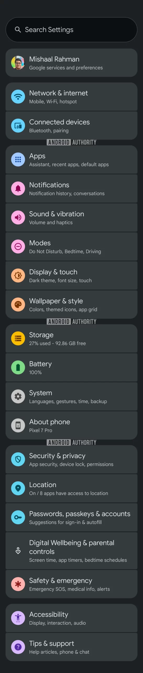 谷歌正准备让 Android 设置界面变得更加丰富多彩
