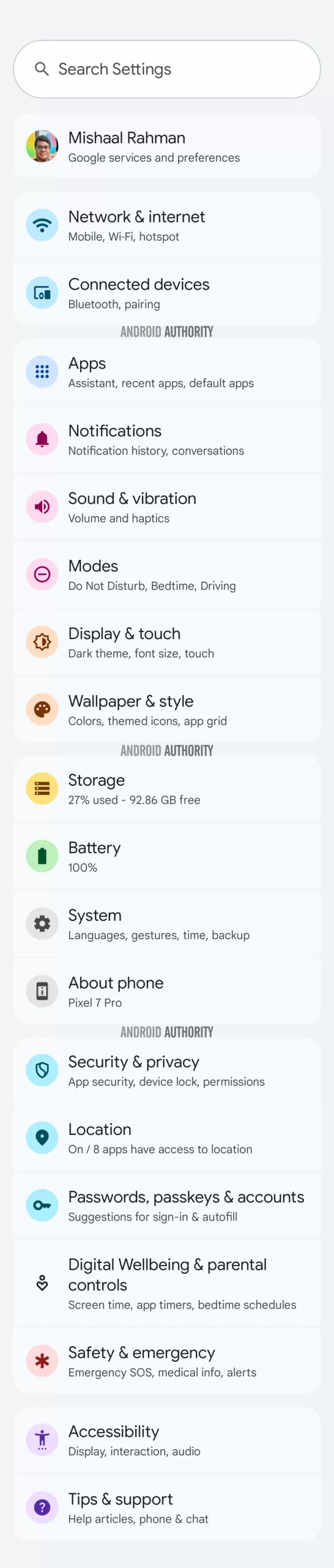谷歌正准备让 Android 设置界面变得更加丰富多彩