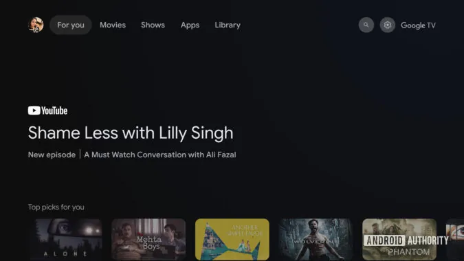 这是目前状态下的 Google TV 上的 Android 16