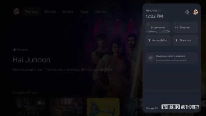 这是目前状态下的 Google TV 上的 Android 16