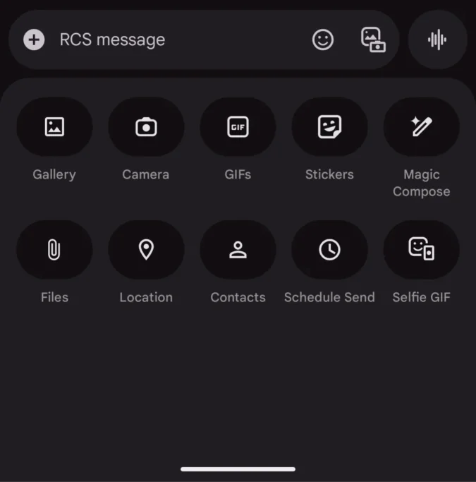 Google 消息（Google Messages）将“图库”和“相机”拆分为两个独立选项