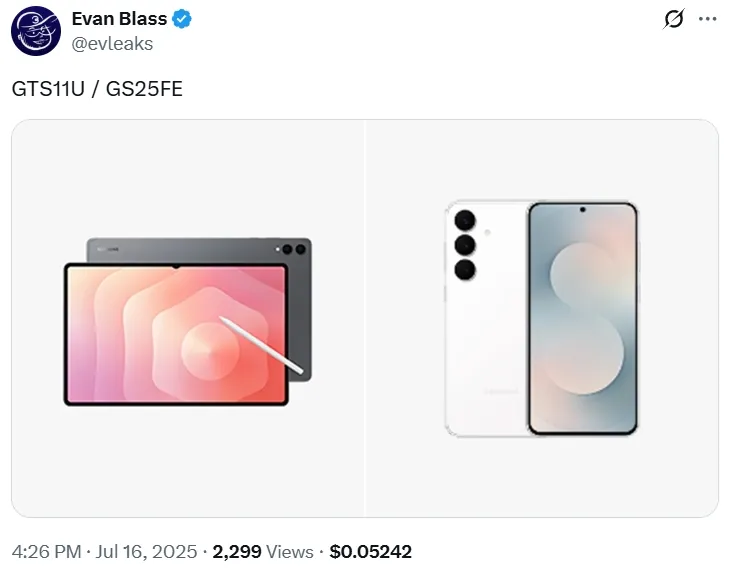 Galaxy Tab S11 Ultra 渲染图展示了极窄的边框，三星不得不采用水滴形刘海设计