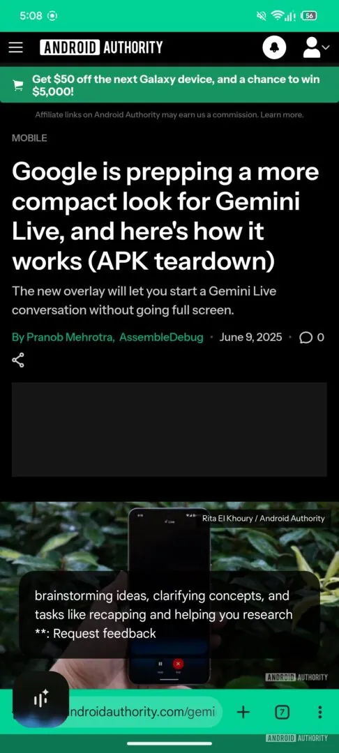 Google 正在为 Gemini Live 即将推出的紧凑型覆盖层内置更多工具（APK 拆解）