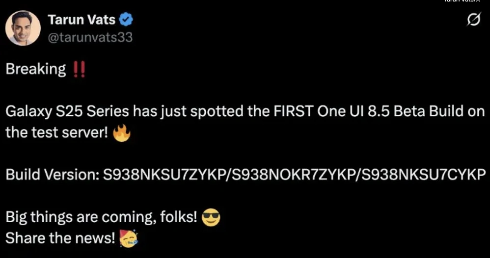 三星 One UI 8.5 Beta 终于在 Galaxy S25 系列上现身