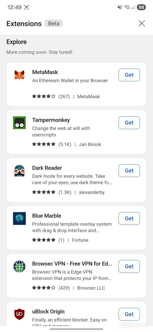 Android 上的 Chrome 主要竞争对手获得了重大扩展增强
