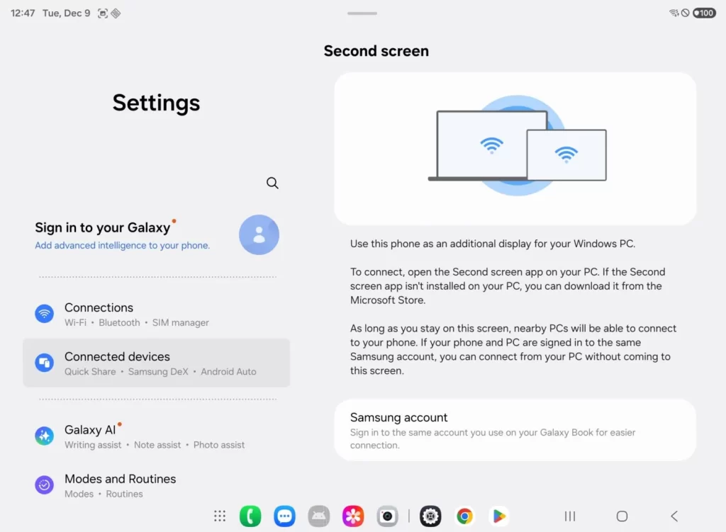 三星将允许你把 Galaxy Z TriFold 当作电脑的副屏来使用