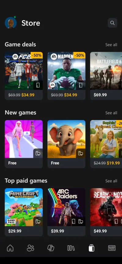 Android 版 Xbox 应用现已拥有真正的商店和愿望清单支持